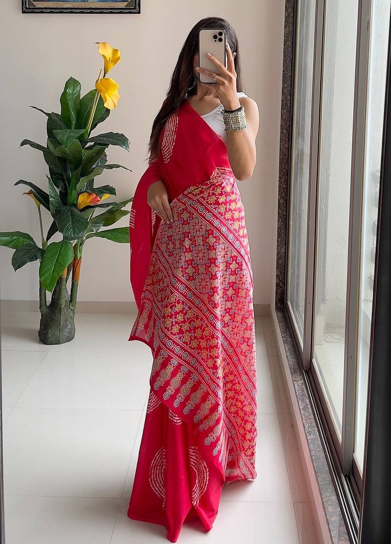 Traditional ajrakh bandhej handblock print sarees
