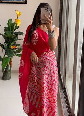 Traditional ajrakh bandhej handblock print sarees 4