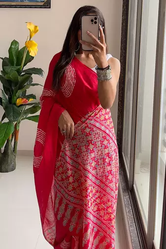Traditional ajrakh bandhej handblock print sarees