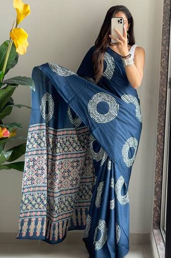Traditional ajrakh bandhej handblock print sarees