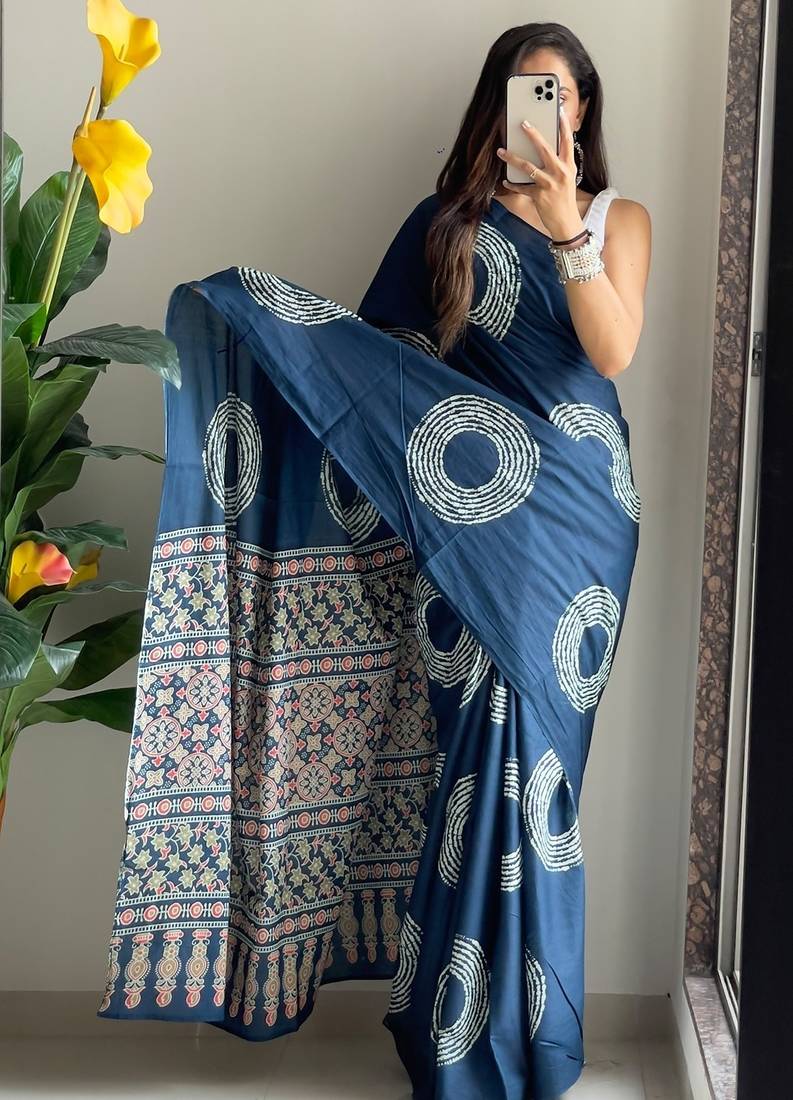 Traditional ajrakh bandhej handblock print sarees