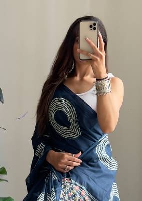 Traditional ajrakh bandhej handblock print sarees 2