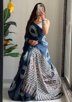 Traditional ajrakh bandhej handblock print sarees 3