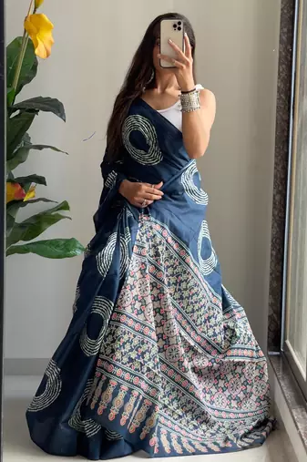 Traditional ajrakh bandhej handblock print sarees