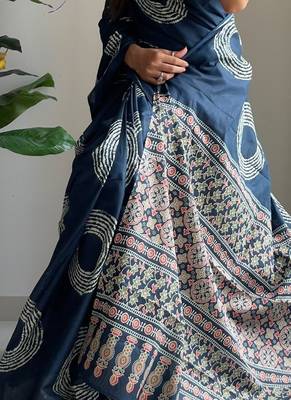 Traditional ajrakh bandhej handblock print sarees 4