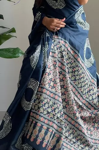 Traditional ajrakh bandhej handblock print sarees