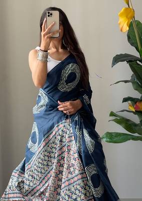 Traditional ajrakh bandhej handblock print sarees 5
