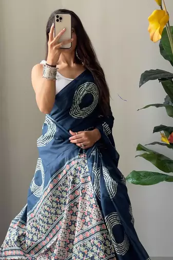 Traditional ajrakh bandhej handblock print sarees