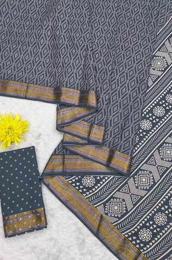 Beutiful bagru bandhani printed sarees with hevy zari bordar