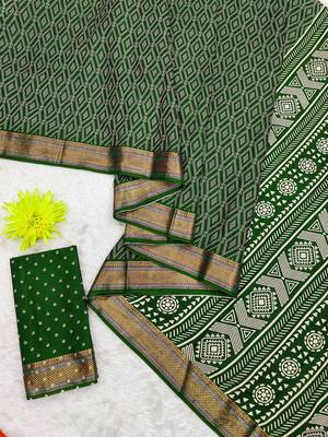 Beutiful bagru bandhani printed sarees with hevy zari bordar 5