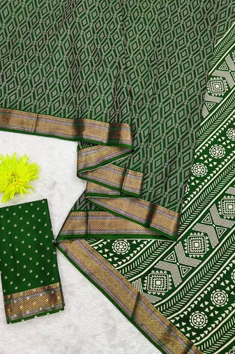 Beutiful bagru bandhani printed sarees with hevy zari bordar