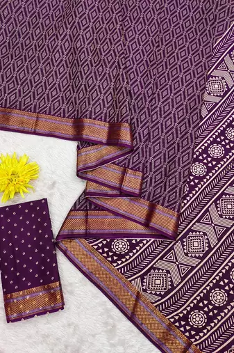 Beutiful bagru bandhani printed sarees with hevy zari bordar
