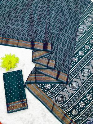 Beutiful bagru bandhani printed sarees with hevy zari bordar 5