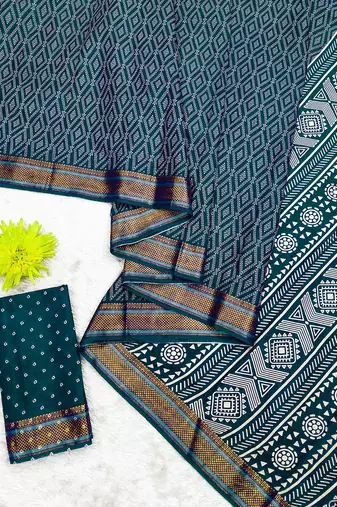 Beutiful bagru bandhani printed sarees with hevy zari bordar