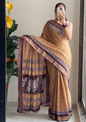 Beutiful bagru bandhani printed sarees with hevy zari bordar 2