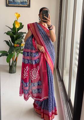 Beutiful bagru bandhani printed sarees with hevy zari bordar 1