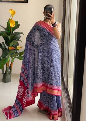 Beutiful bagru bandhani printed sarees with hevy zari bordar 5