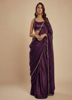 Dark Purple Party wear Lehenga Saree 1