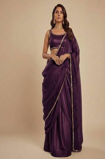 Dark Purple Party wear Lehenga Saree