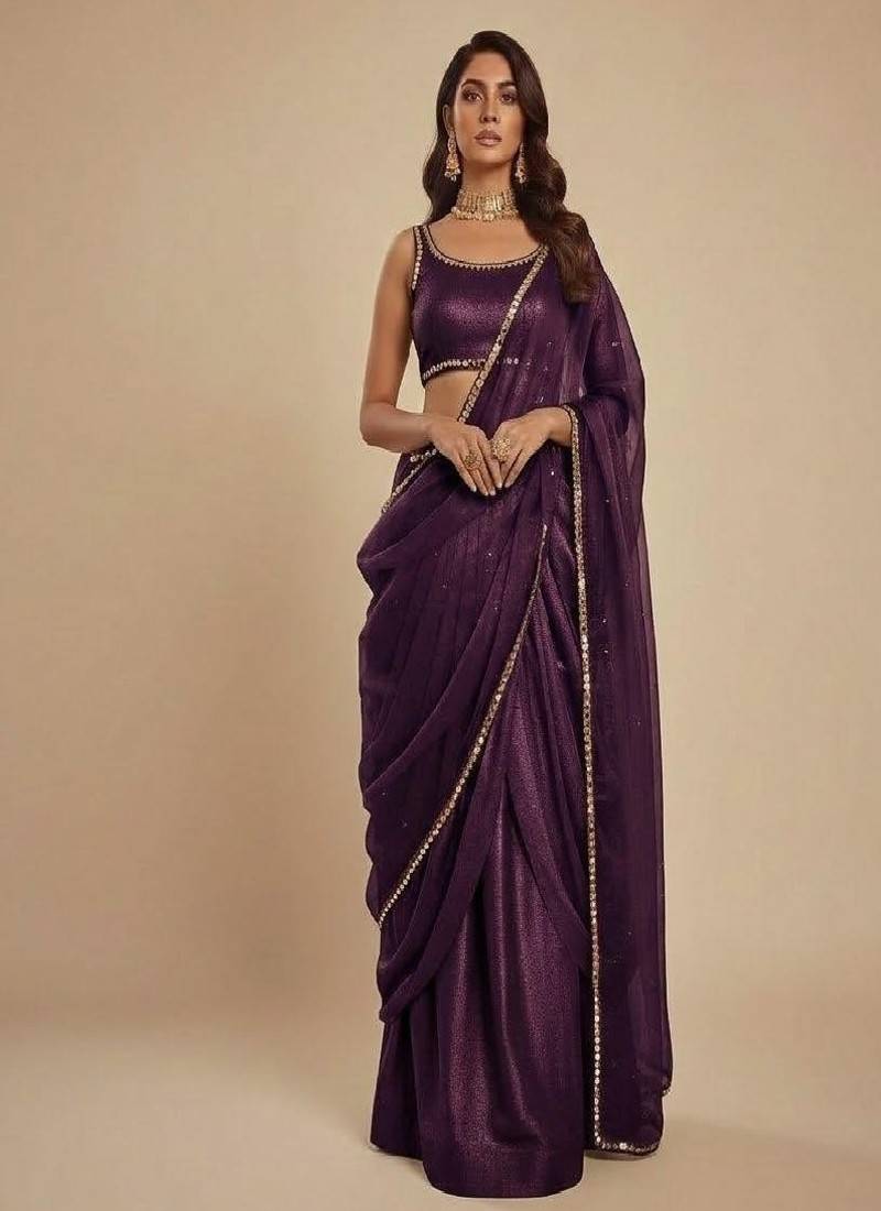 Dark Purple Party wear Lehenga Saree