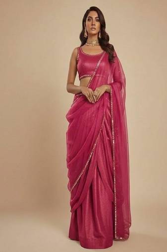 Rani Pink Party wear Lehenga Saree
