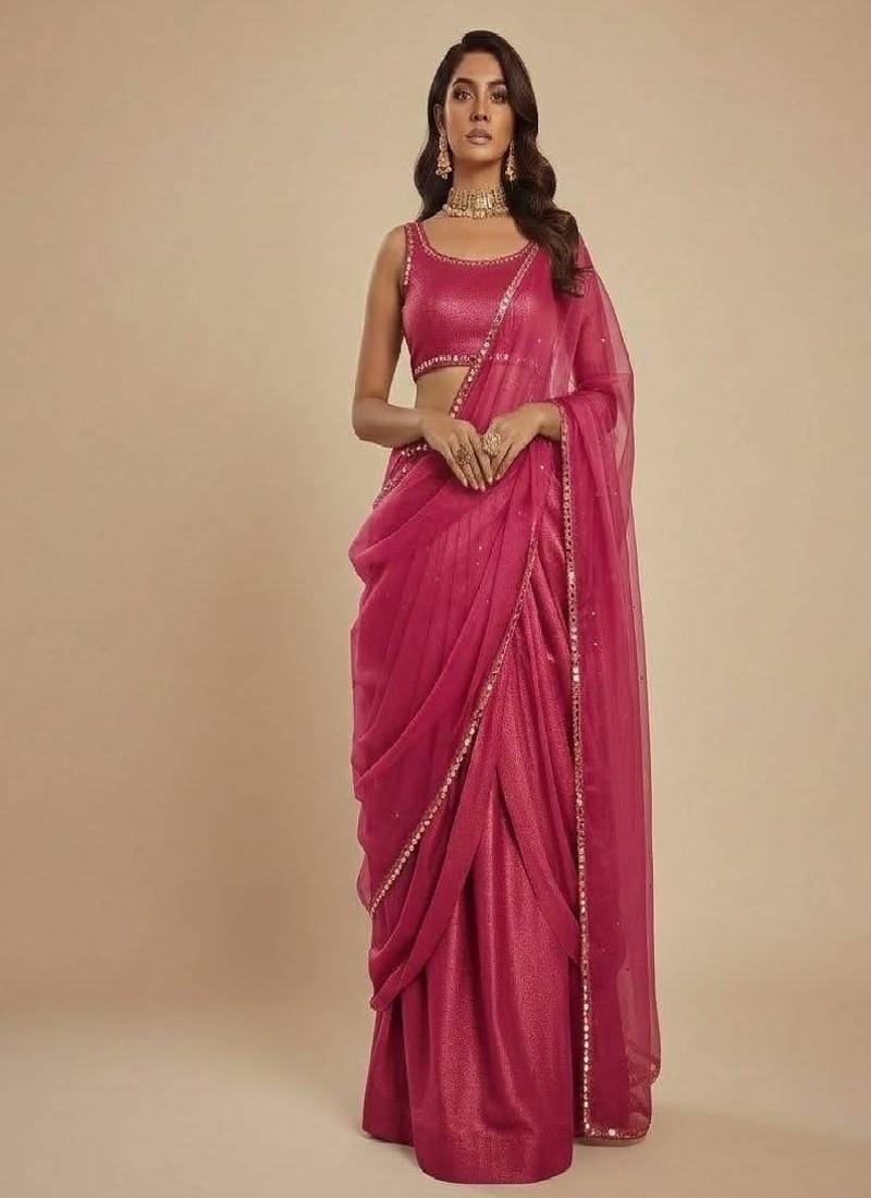 Rani Pink Party wear Lehenga Saree