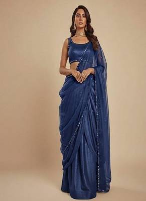 Blue Party wear Lehenga Saree 1
