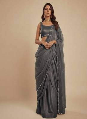 Grey Party wear Lehenga Saree 1