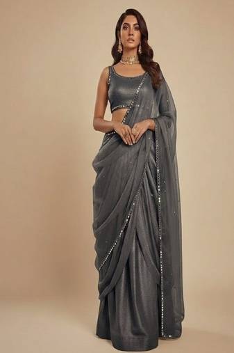Grey Party wear Lehenga Saree