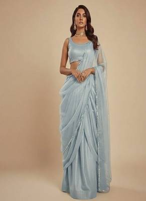 Light Blue Party wear Lehenga Saree 1