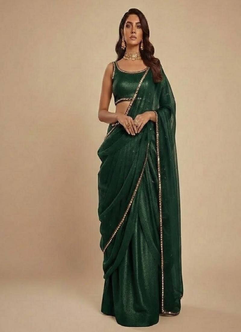 Dark Emerald Party wear Lehenga Saree
