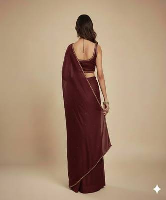 Dark Maroon Party wear Lehenga Saree 2