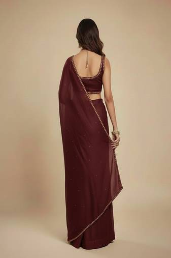 Dark Maroon Party wear Lehenga Saree