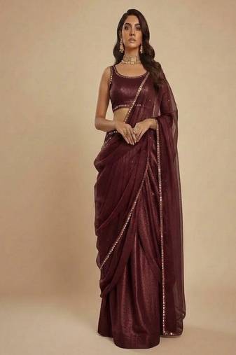 Dark Maroon Party wear Lehenga Saree