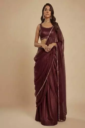 Dark Maroon Party wear Lehenga Saree