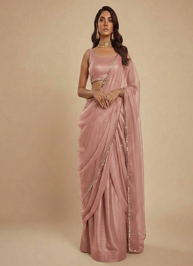 Light Onion Pink Party wear Lehenga Saree