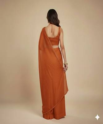 Dark Orange Party wear Lehenga Saree 2