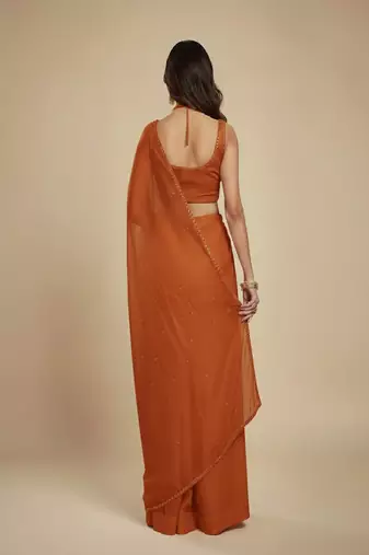 Dark Orange Party wear Lehenga Saree