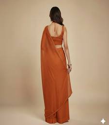 Dark Orange Party wear Lehenga Saree