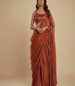 Dark Orange Party wear Lehenga Saree