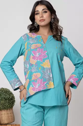 Aqua half and half cotton floral coord set