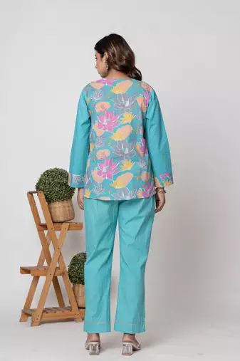 Aqua half and half cotton floral coord set