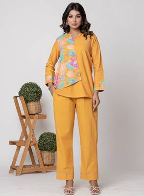 Mustard half and half cotton floral coord set 1