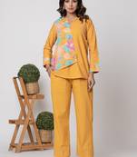 Mustard half and half cotton floral coord set