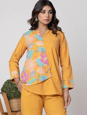 Mustard half and half cotton floral coord set 2