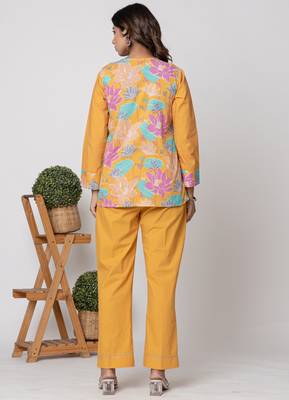 Mustard half and half cotton floral coord set 3