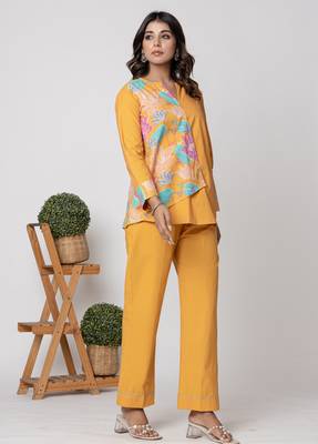 Mustard half and half cotton floral coord set 4