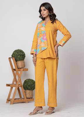 Mustard half and half cotton floral coord set 5