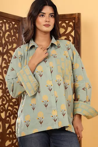 Olive cotton printed shirt