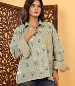 Olive cotton printed shirt